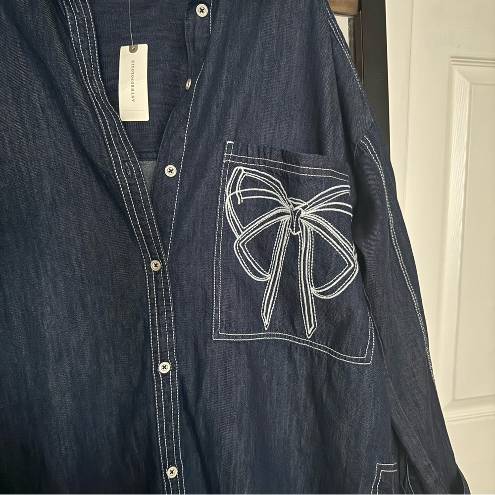Pilcro Oversized Denim Jacket with White Embroidered Stitching - Picture 6 of 12
